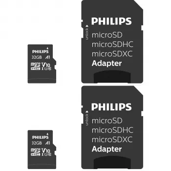 MicroSDHC Philips pack de 2 32GB Classe 10 UHS-I U1 incl. adaptador
