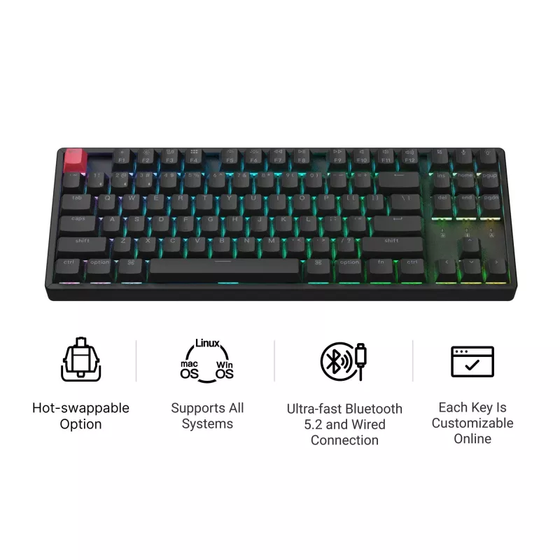 Keychron K8X-J3 80% TKL Brown Switch RGB Hot-Swap preto