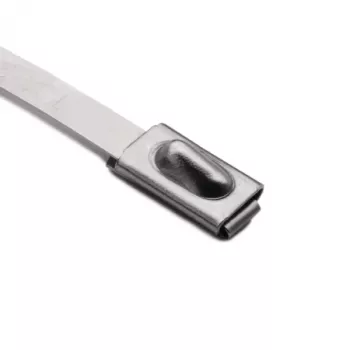 Abraçadeiras de aço inoxidável HellermannTyton 111-93088 com revestimento PA11, 201 mm de comprimento, 4,6 mm de largura, 0,3 mm de espessura, 50 mm de diâmetro de feixe, metálico/prateado, pack de 100