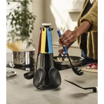 Conjunto de 6 utensílios de cozinha Elevate multicoloridos com suporte de armazenamento rotativo Joseph Joseph