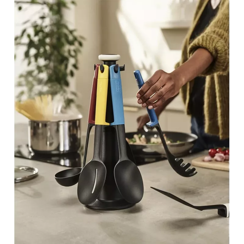 Conjunto de 6 utensílios de cozinha Elevate multicoloridos com suporte de armazenamento rotativo Joseph Joseph
