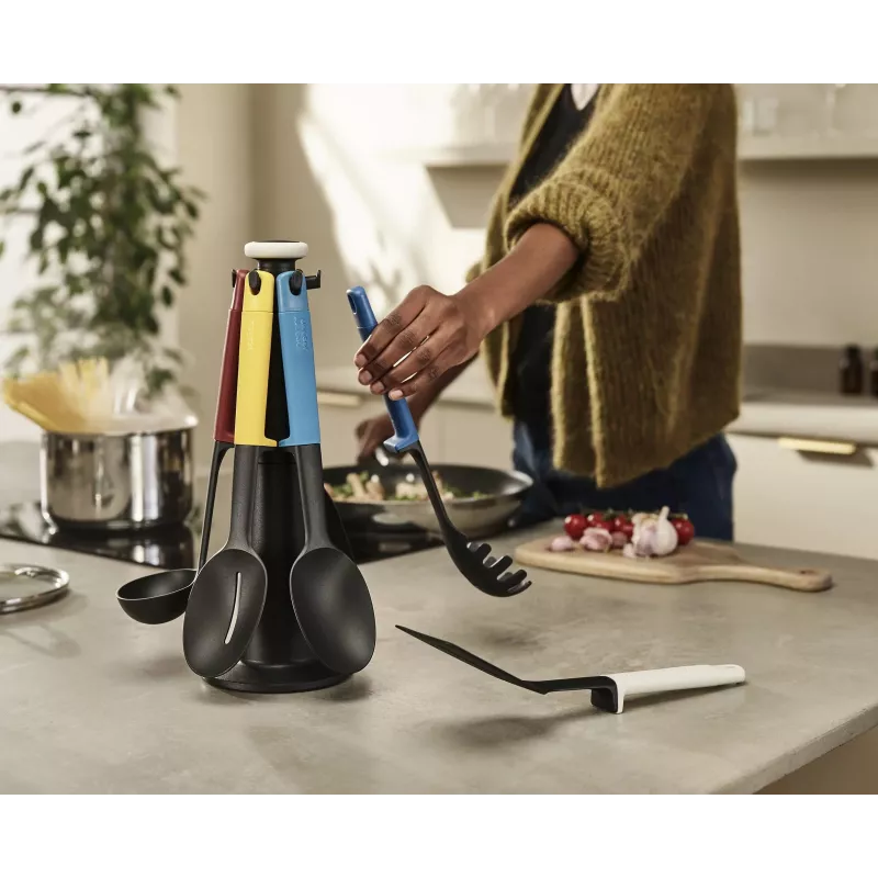 Conjunto de 6 utensílios de cozinha Elevate multicoloridos com suporte de armazenamento rotativo Joseph Joseph