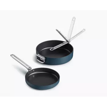 Joseph Joseph Space conjunto de 2 frigideiras antiaderentes cerâmicas com cabo dobrável azul