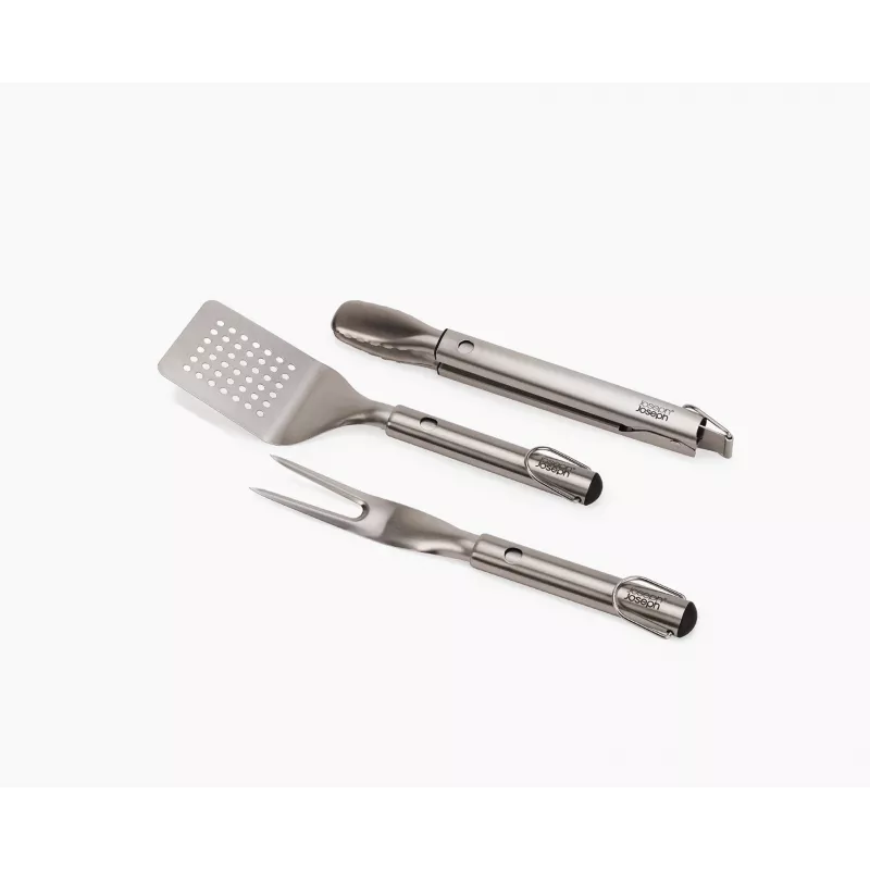 Joseph Joseph GrillOut conjunto de churrasco em aço inoxidável de 3 peças com espátula, pinça e garfo