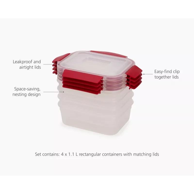 Conjunto de 4 recipientes para alimentos Joseph Joseph Nest Lock vermelho 1,1 L