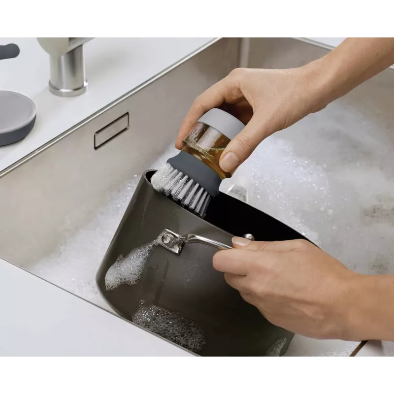 Joseph Joseph Palm Scrub Grey escova de lavar a loiça com doseador de detergente integrado