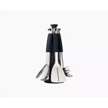 Conjunto de 6 utensílios de cozinha Joseph Joseph Elevate com suporte giratório, aço inoxidável e silicone, cinzento