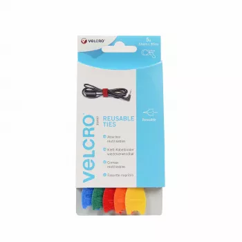 VELCRO VEL-EC60250 abraçadeiras de velcro para cabos - cores mistas (azul, verde, laranja, vermelho, amarelo) - 20 cm x 12 mm - pack de 5