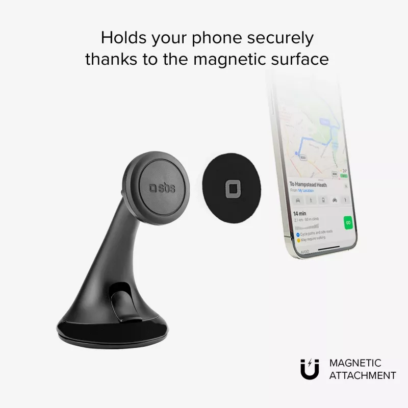 Suporte universal de telemóvel para carro com ventosa larga magnética SBS compatível com MagSafe - preto