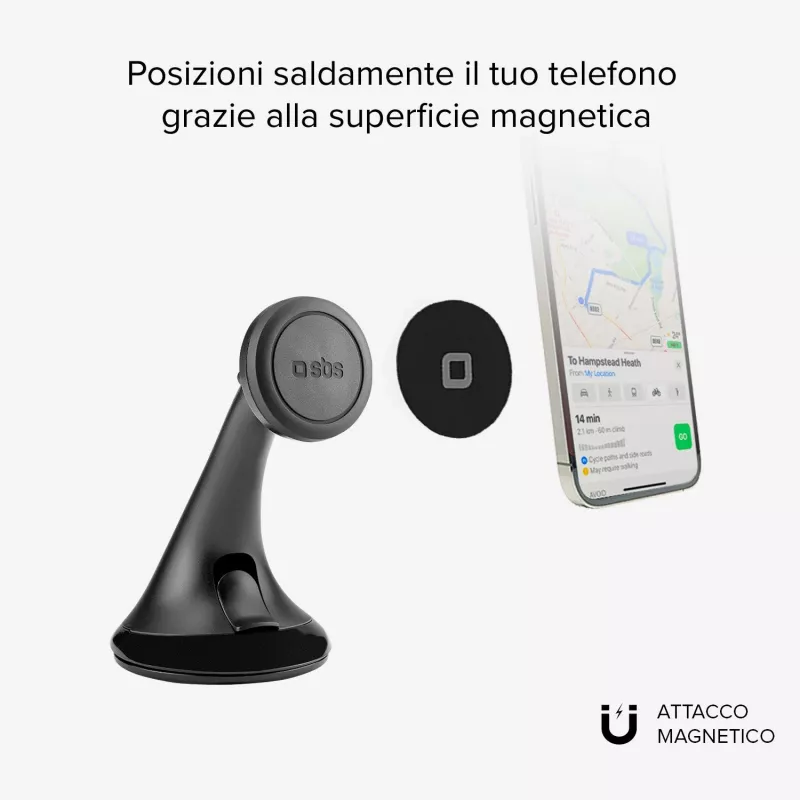 Suporte universal de telemóvel para carro com ventosa larga magnética SBS compatível com MagSafe - preto