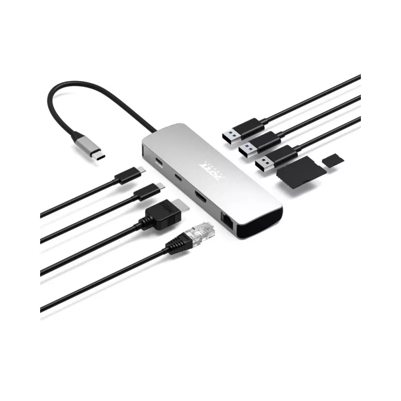 Estação de Acoplamento USB-C 9-em-1 PORT Designs com HDMI 4K e 85W PD - Space Grey
