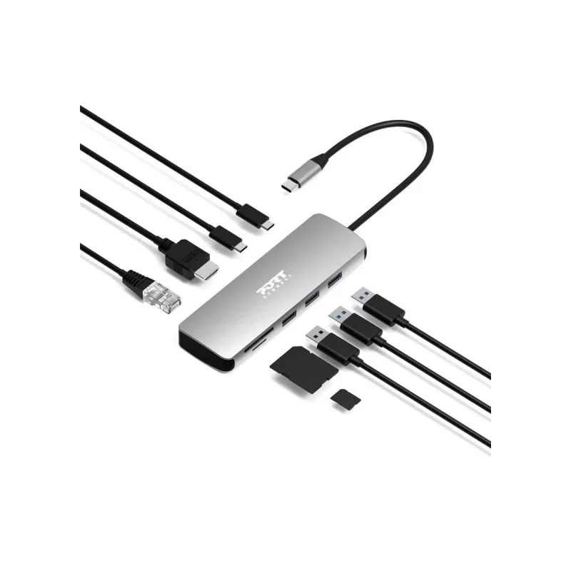 Estação de Acoplamento USB-C 9-em-1 PORT Designs com HDMI 4K e 85W PD - Space Grey