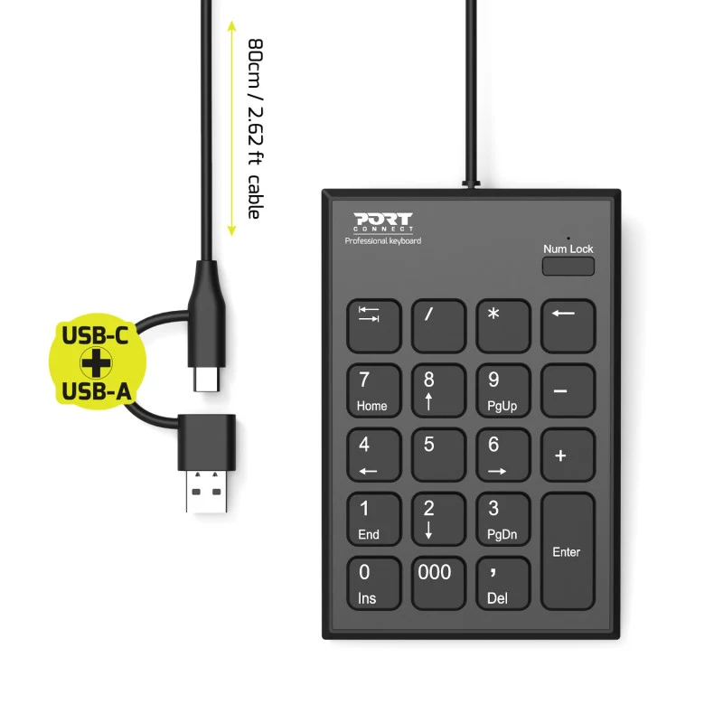 Teclado Numérico PORT Connect USB-C PORT Designs Preto