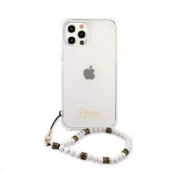 Guess Apple iPhone 12/12 Pro Capa PC Script and White Pearls Transparente