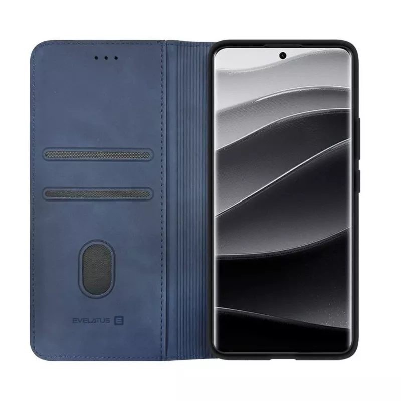 Evelatus Capa tipo livro para Xiaomi Redmi Note 14 Pro Plus azul-escuro