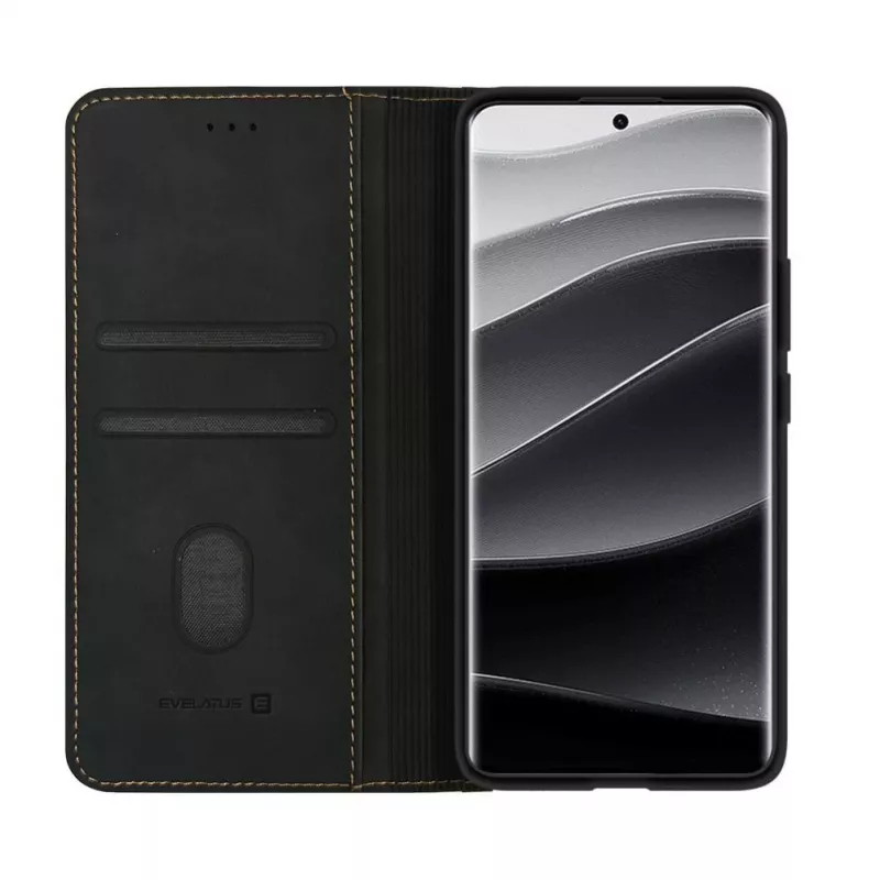 Evelatus Capa tipo livro para Xiaomi Redmi Note 14 Pro Plus preta