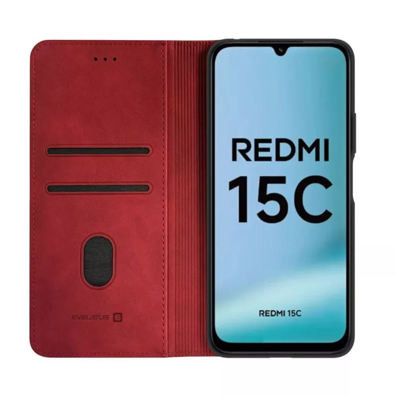 Evelatus Xiaomi Redmi 15C 4G/5G Book Case Folio vermelho