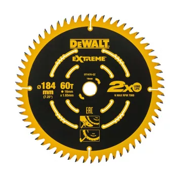 Lâmina de serra circular DEWALT DT1670 184mm 60T para cortes finos