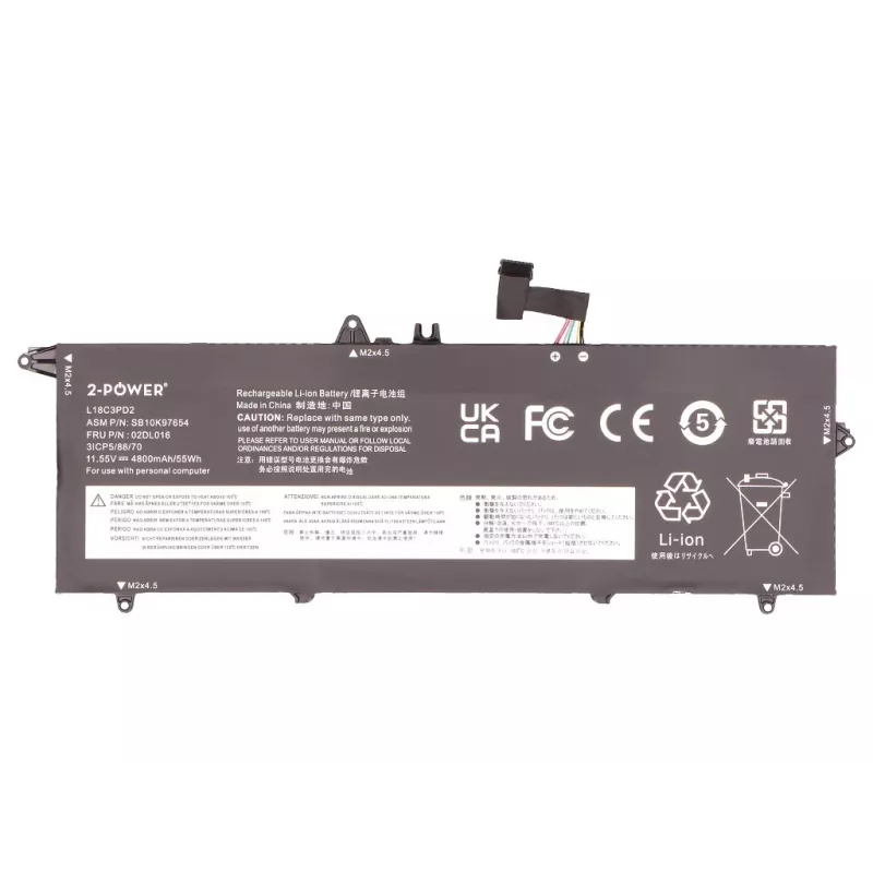 2-Power Bateria principal para Lenovo ThinkPad T490S 20NX - 55 Wh Li-ion