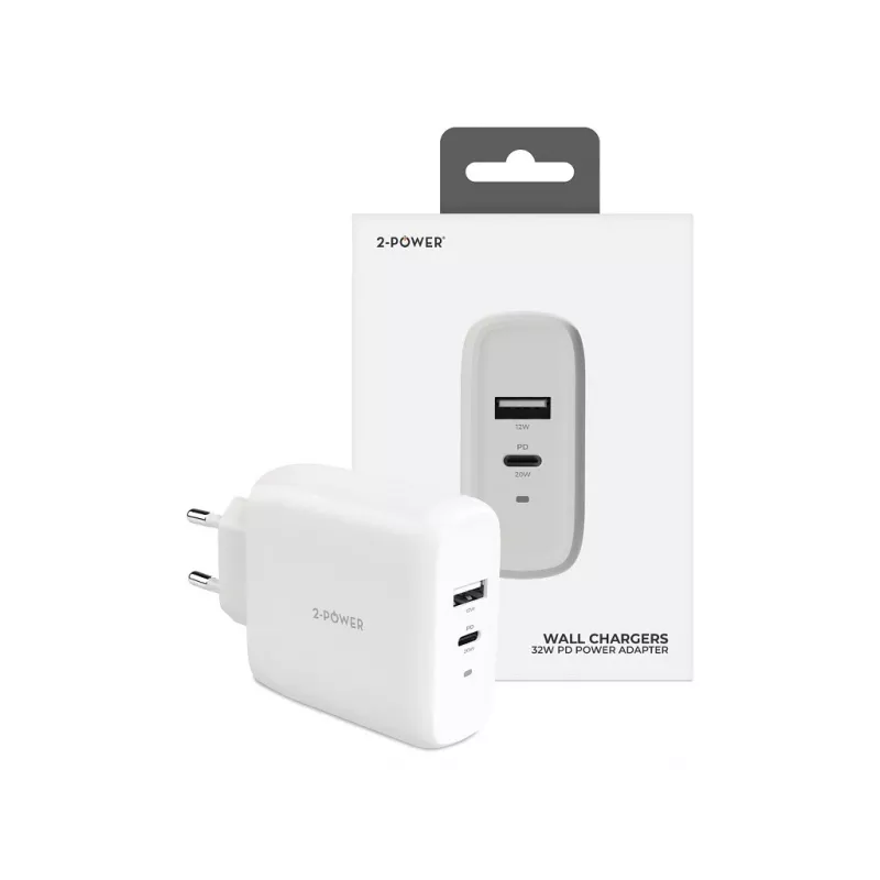 2-POWER Carregador de parede PD 20W USB-C e 12W USB-A