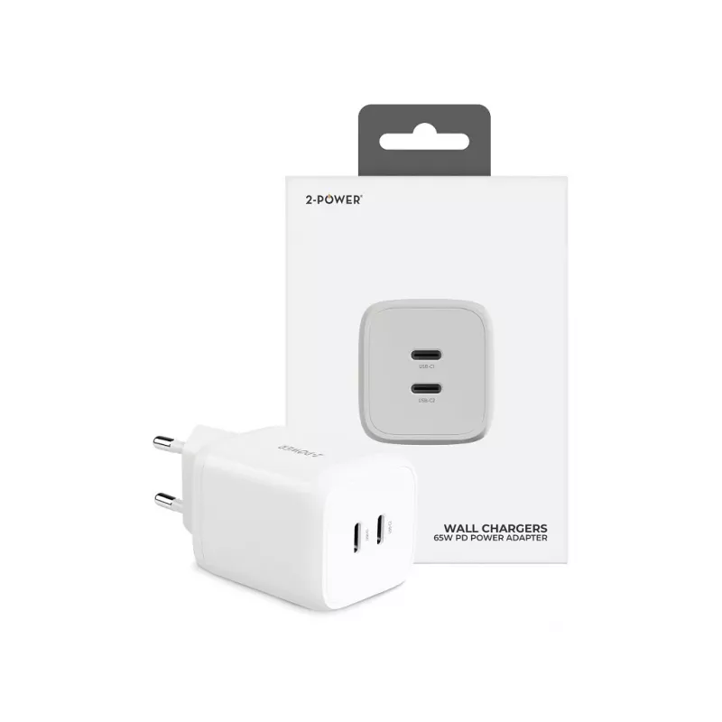Carregador de parede 2-Power 65W PD GaN 2 x USB-C