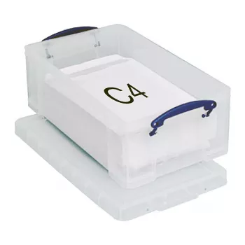 Caixa de armazenamento Really Useful Boxes 12C - 12 litros - Transparente - Retangular - Polipropileno - Tampa com clipes
