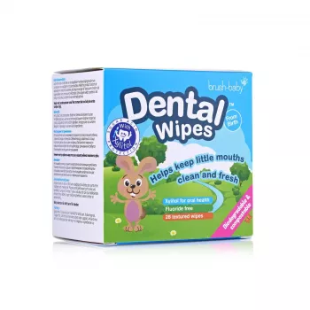 BRUSH BABY Toalhitas Dentárias com Xilitol para Limpeza de Gengivas e Dentes de Leite 0-16 Meses 28 Toalhitas