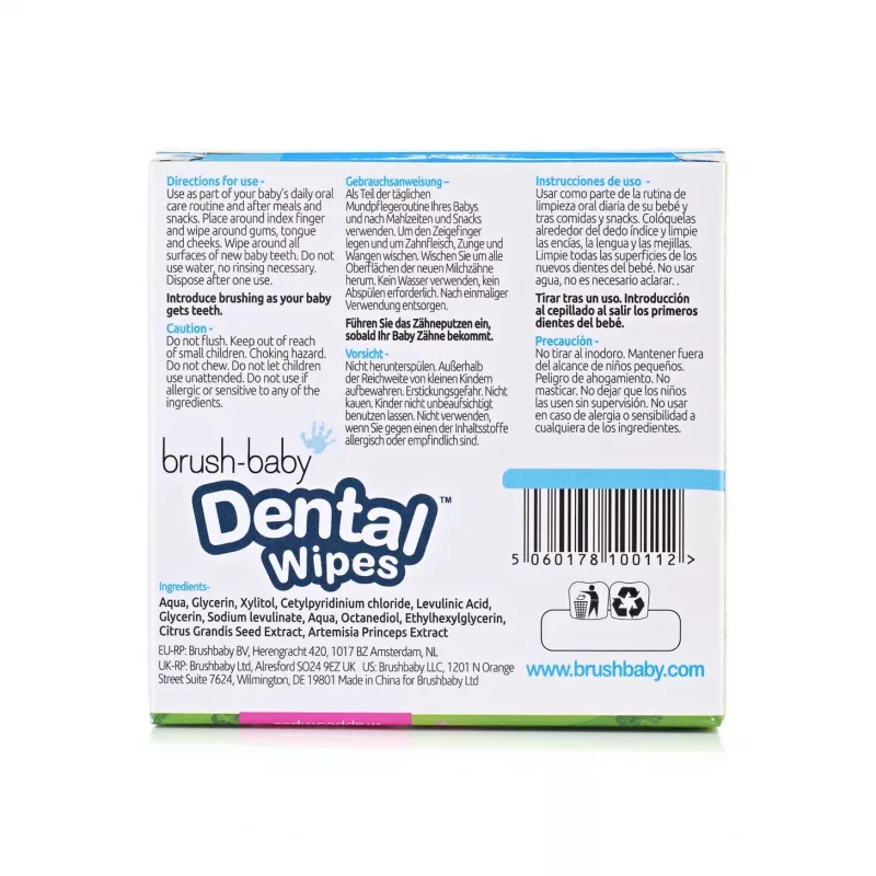 BRUSH BABY Toalhitas Dentárias com Xilitol para Limpeza de Gengivas e Dentes de Leite 0-16 Meses 28 Toalhitas