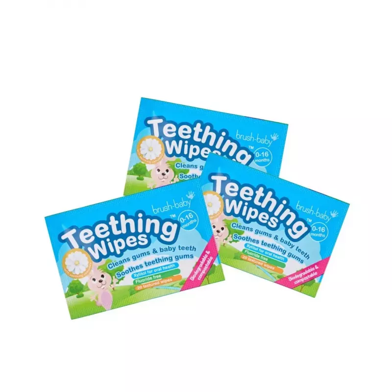 BRUSH BABY Toalhitas Dentárias Camomila e Xilitol para Limpeza de Gengivas 0-16 Meses 20 unid.