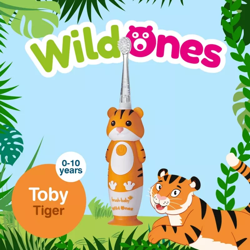 BRUSH BABY Escova de Dentes Sónica Wild Ones para Crianças 0-10 Anos Tigre