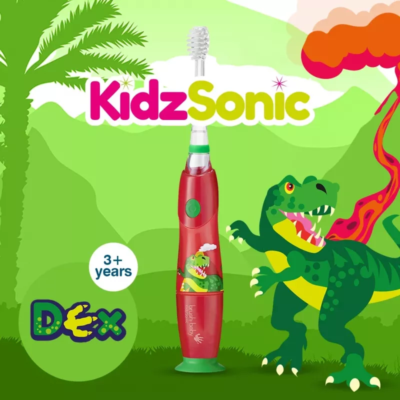 BRUSH BABY Escova de Dentes Elétrica Kidz Sonic para Crianças 3+ Anos - Design Dinossauro