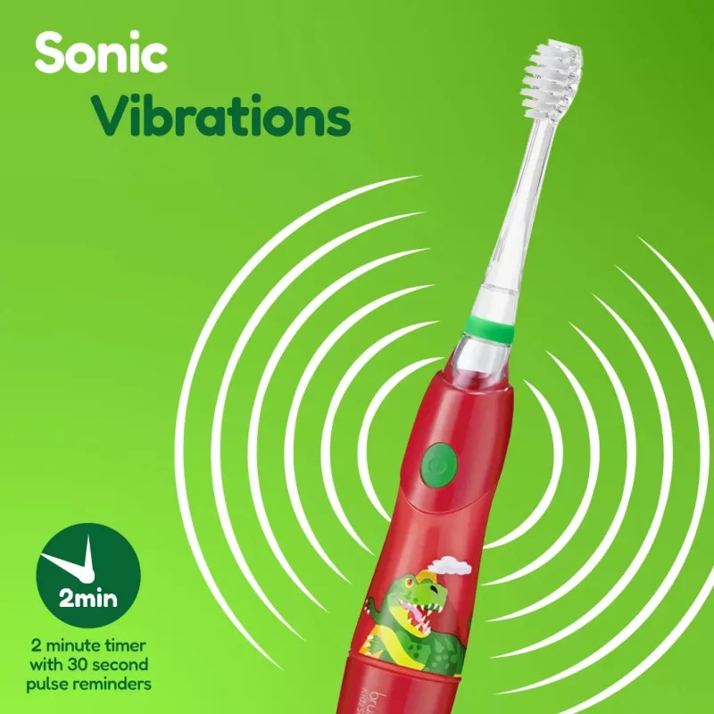 BRUSH BABY Escova de Dentes Elétrica Kidz Sonic para Crianças 3+ Anos - Design Dinossauro