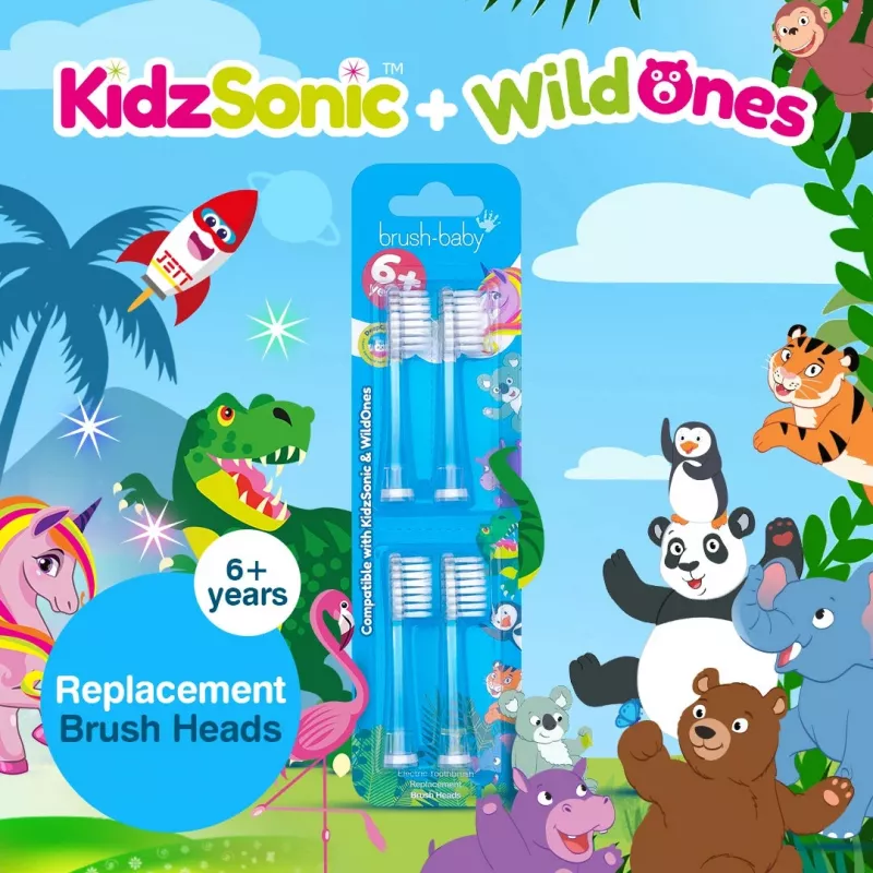 Brush-Baby Cabeças de Escova de Substituição Kidz Sonic 6+ pack de 4