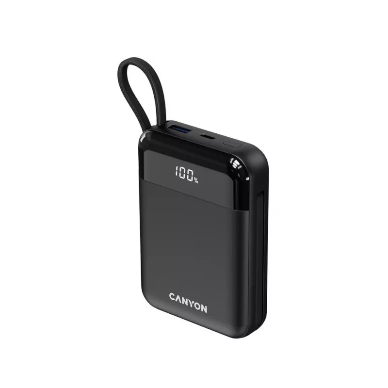 Power Bank Canyon OnPower 104 10000 mAh com Cabo USB-C e Lightning Preto
