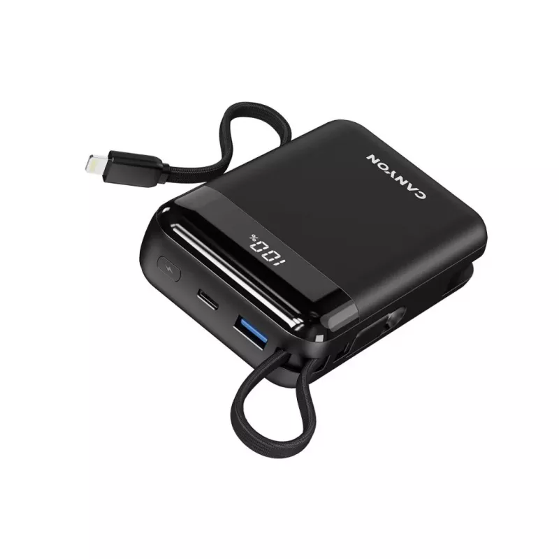 Power Bank Canyon OnPower 204 20000 mAh com Cabos USB-C e Lightning, Preto