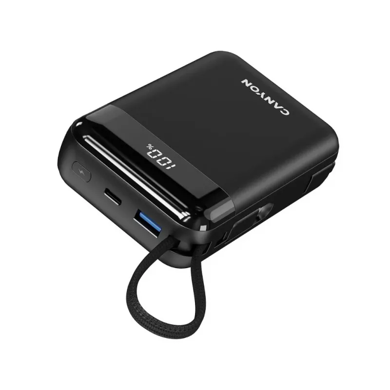 Power Bank Canyon OnPower 204 20000 mAh com Cabos USB-C e Lightning, Preto