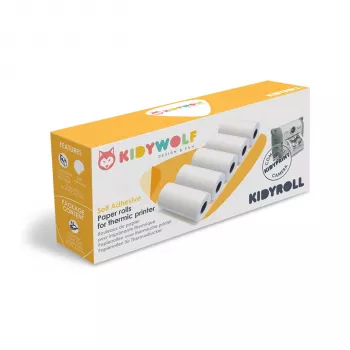 Rolos térmicos autoadesivos KIDYWOLF pack de 5 - 57mm x 30mm branco