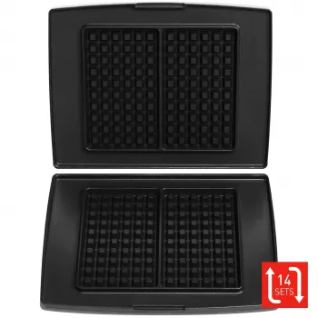 Conjunto de placas para waffles FRITEL Family (2 placas) para máquina de waffles série 1300 - alumínio fundido antiaderente, adequado para máquina de lavar louça, preto/cinzento