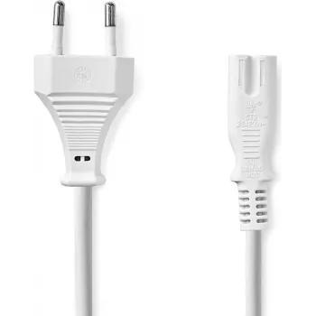 Cabo de alimentação Nedis - ficha Euro para IEC-320-C7, 3,00 m, reto, plano, PVC, branco