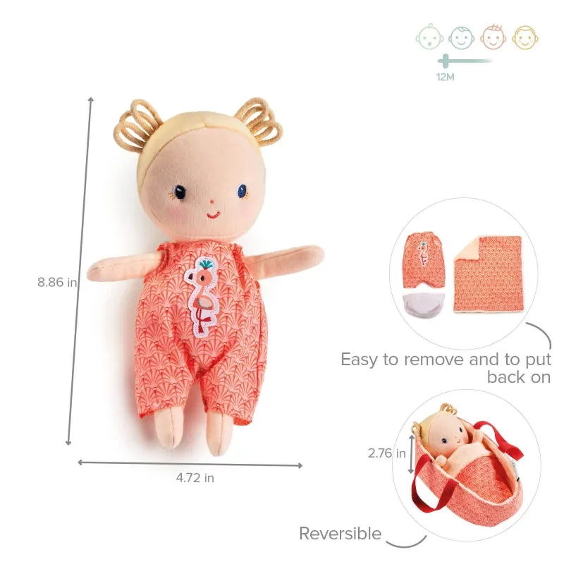 Lilliputiens Anais the Fox Conjunto de brincar boneca macia com cesto, roupa e manta