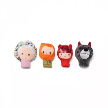 Conjunto de fantoches de dedo Lilliputiens Capuchinho Vermelho, 4 figuras + saco de arrumação, 12m+