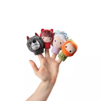 Conjunto de fantoches de dedo Lilliputiens Capuchinho Vermelho, 4 figuras + saco de arrumação, 12m+