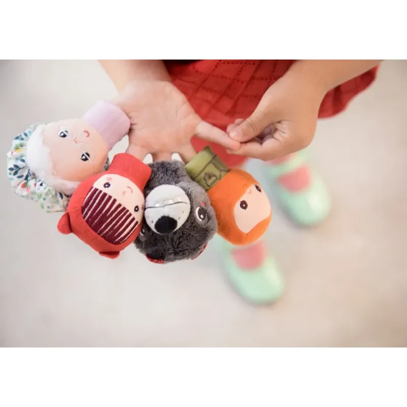 Conjunto de fantoches de dedo Lilliputiens Capuchinho Vermelho, 4 figuras + saco de arrumação, 12m+