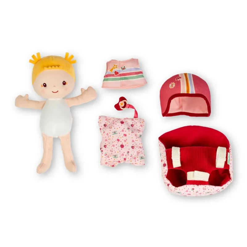 Lilliputiens boneca Lena em cadeirinha de bicicleta com fralda de peluche e capacete 18m+