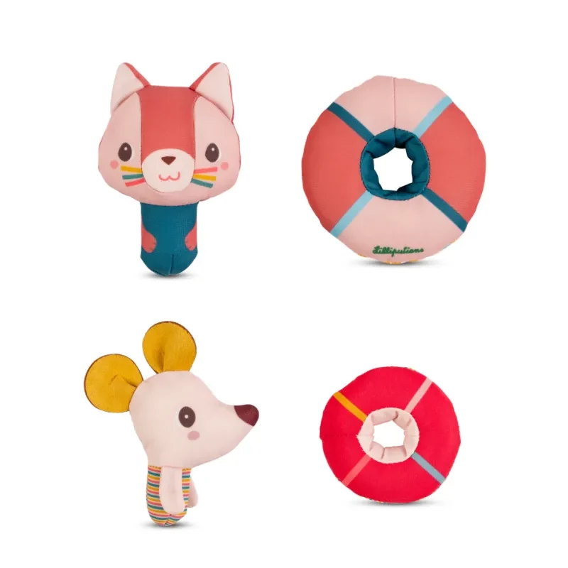 Lilliputiens conjunto de brinquedos de banho Jeanne the Cat e Nina o rato 6m+
