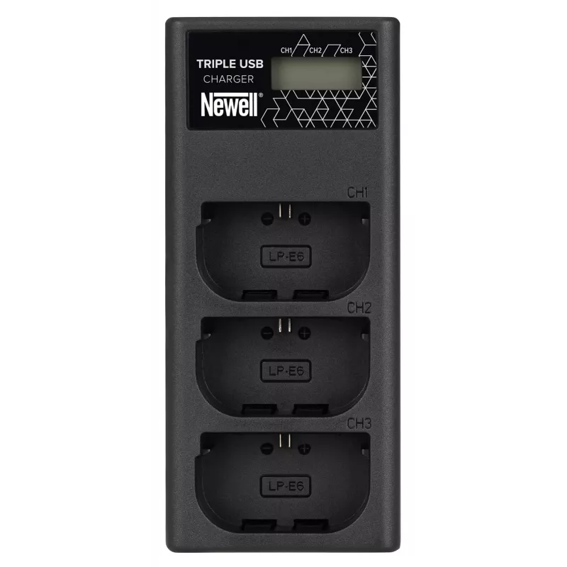 Carregador de três canais Newell CD-USB-C para baterias Canon LP-E6