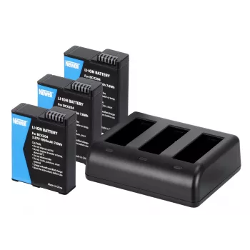 Carregador de três canais Newell SDC-USB-C e 3 baterias BCX-204 para DJI Osmo Action