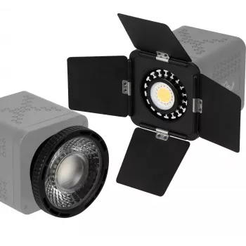 Kit de portas de celeiro e lente de focagem Mini Bowens Newell para lâmpada Tara LED