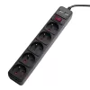 Akyga AK-SP-05U régua de tomadas com proteção contra sobretensão, 5x CEE 7/5 (tipo E), 2x USB-A, 1,8 m, preto