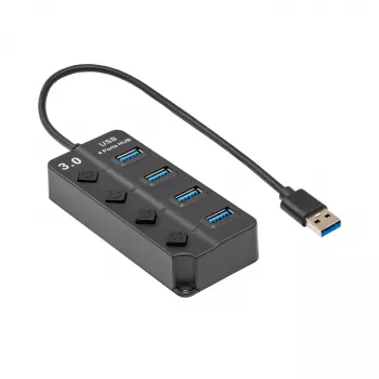 Akyga AK-AD-33 hub USB 3.0 ativo, 4 portas com interruptores individuais, 15 cm, preto